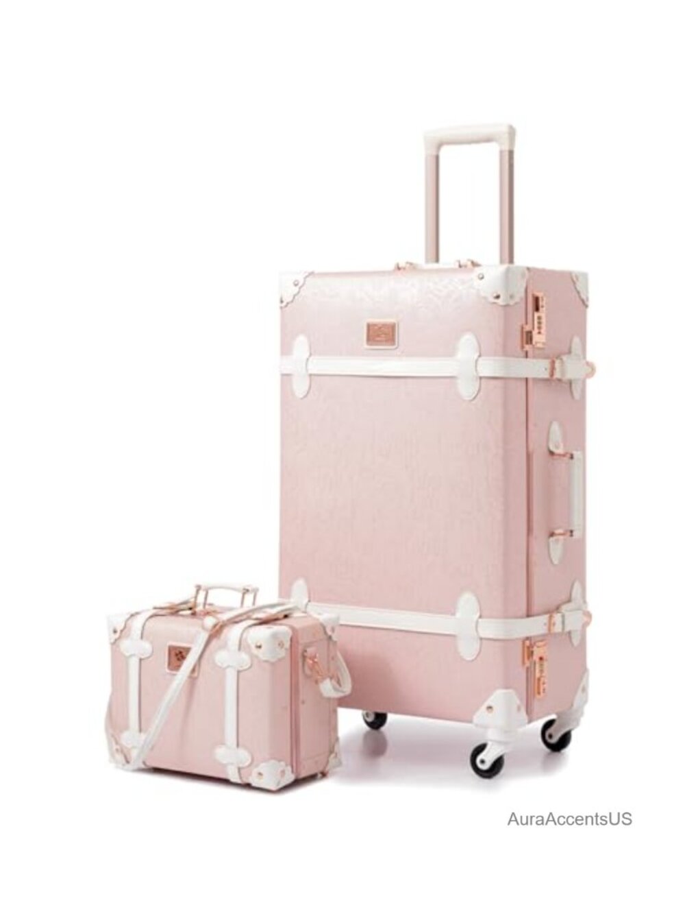 Vintage 2-Piece Luggage Set with Faux Leather, Aluminum Frame Spinner Suitcase